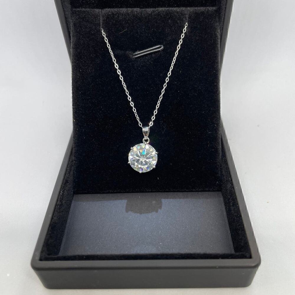 Moissanite Diamond Necklace Pendant Chain Round Cut GRA 18K Finish S925 5 Ct - Picture 3 of 11